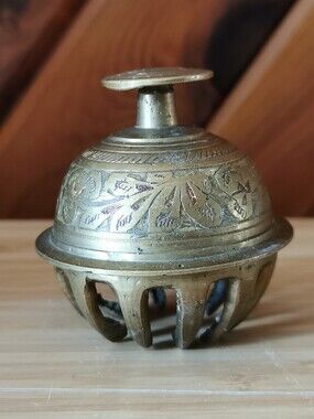 Vintage Solid Brass Claw Foot Bell Etched Floral Decor